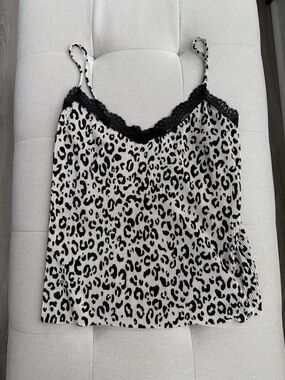 Zara Black & White Leopard Print Lace-Trim Cami